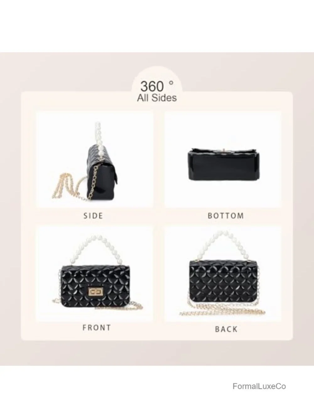 Mini Quilted Vegan Silicone Crossbody Bag with Detachable Chain